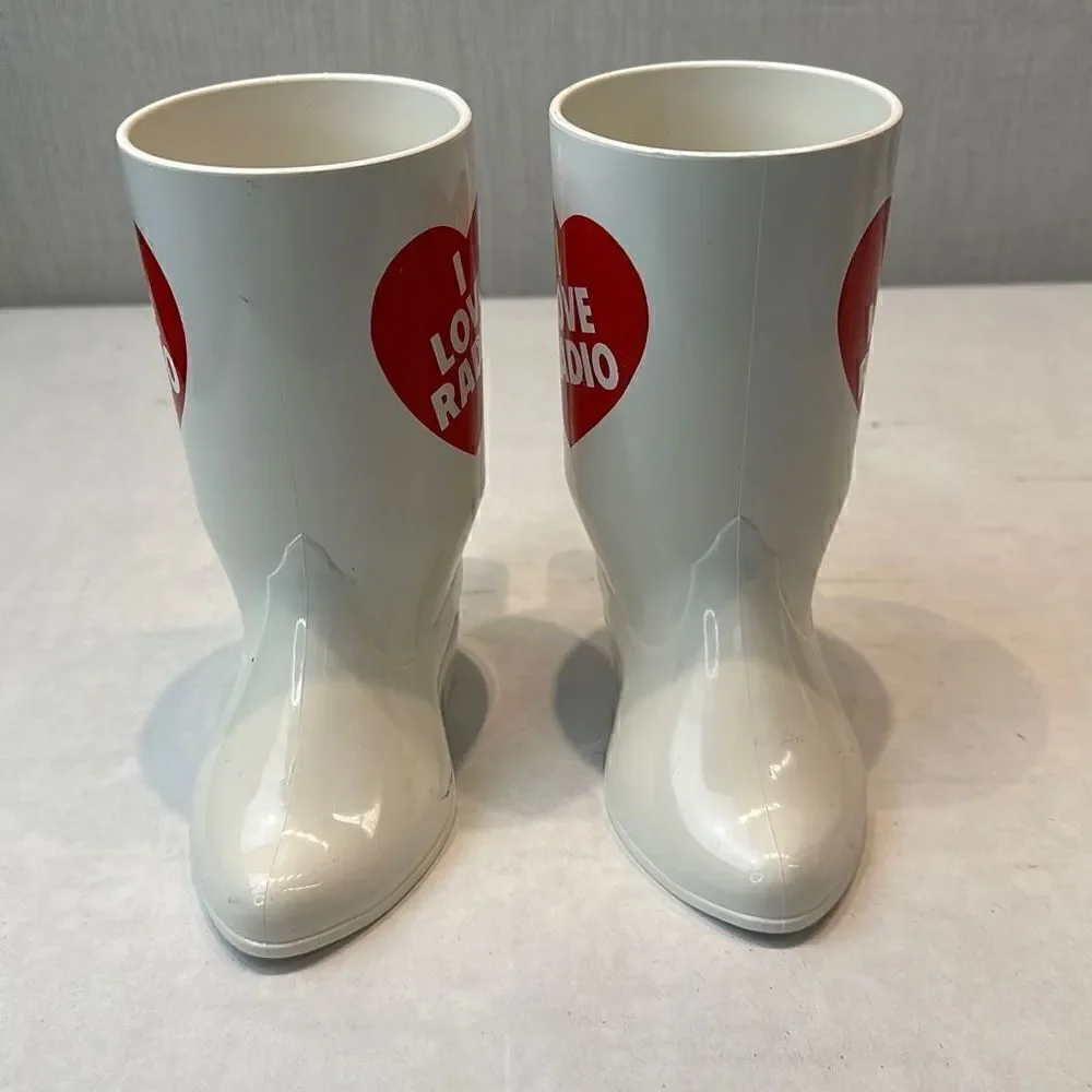 Vtg I Love Radio Boot Glasses Cups Plastic Mug